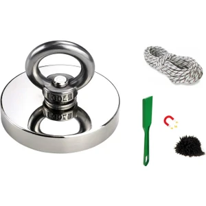 60 mm Çap Pot Mıknatıs Seti Süper Güçlü Halkalı Büyük Neodyum Pot Mıknatıs + Halat + Mınatıslı Çubuk