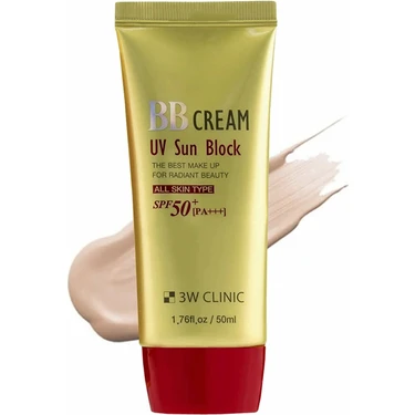 3W CLiNiC Renk Eşitleyici ve Spf 50 Pa +++ Güneş Koruyucu Açık Renk BB Krem Bb Cream Uv Sun