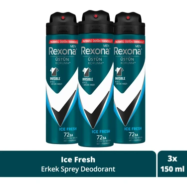 Rexona Men Erkek Sprey Deodorant Invisible Ice Fresh 72 Saat Kesintisiz Üstün Koruma 150 ml