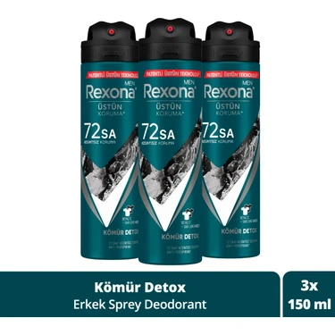 Rexona Men Erkek Sprey Deodorant Kömür Detox 72 Saat Kesintisiz Üstün Koruma 150 ml