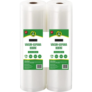 Novisan 25x500 cm 2 Bobinli Vakum Kapama Bobini Gofrajlı Tırtıklı Ev Tipi Vakum Makinası