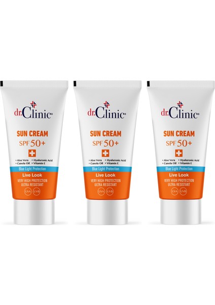 Dr. Clinic  Spf 50+ Güneş Koruyucu Krem 50 ml x 3 Adet( UVA,UVB ve Mavi Işık Koruma )