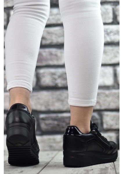 1662 Anatomik Tabanlı Fermuarlı Bayan Sneakers Ayakkabı - NKT01662-SIYAH-36