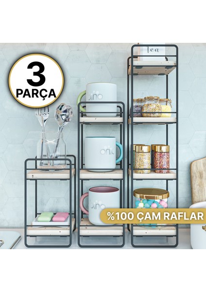 Duvar Rafı 3 Lü Mini Set Doğal Ahşap Yatak Odası Dekoratif Salon Oturma Çalışma Odası Rafı