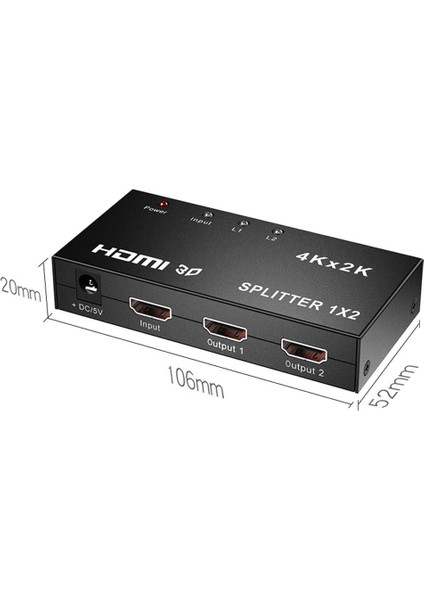 W6935	WOZLO 2 Port 4KX2K 3D HDMI Splitter Çoklayıcı Dağıtıcı 1080P - 1 Giriş 2 Çıkış Metal Gövde Ad