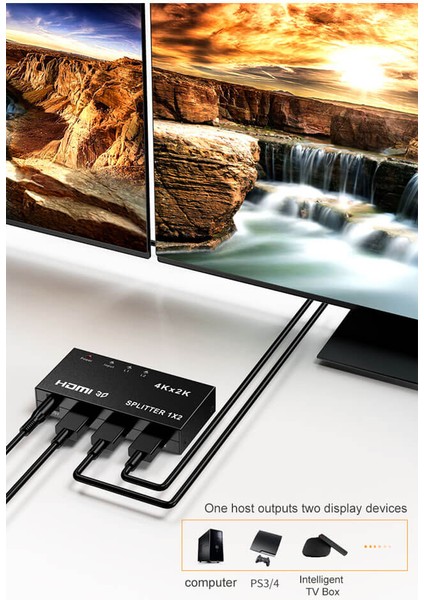 W6935	WOZLO 2 Port 4KX2K 3D HDMI Splitter Çoklayıcı Dağıtıcı 1080P - 1 Giriş 2 Çıkış Metal Gövde Ad