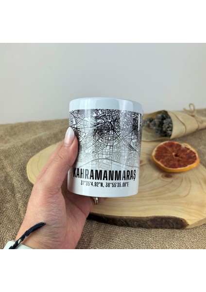 Kahramanmaraş Şehir Haritası Baskılı Porselen Kupa Bardak