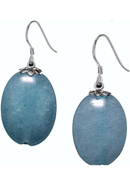 Oval Kesim Mavi Kuvars Taşı Doğal Taş Küpe