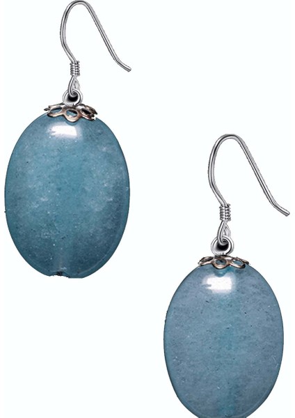 Oval Kesim Mavi Kuvars Taşı Doğal Taş Küpe fiyatları