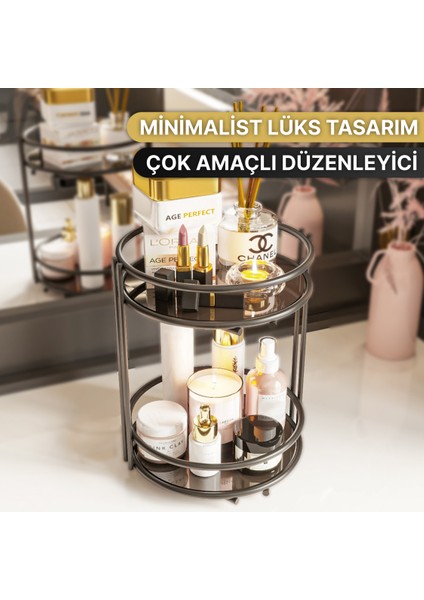 Banyo Kozmetik Takı Düzenleyici Çok Amaçlı Organizer 2 Katlı Servis Sunum Tepsisi Ikramlık