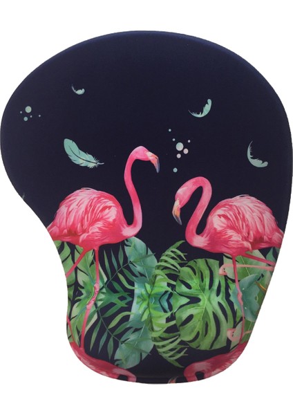 DS105 Kaydırmaz Silikon Tabanlı Flamingo Baskılı Bilek Destekli Mouse Pad 21X25CM - AL3826