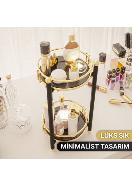 Servis Sunum Ikramlık Kek Pasta Standı Sunumluk Lüks Metal Gold 2 Katlı Tepsi Servis Arabası fırsatları