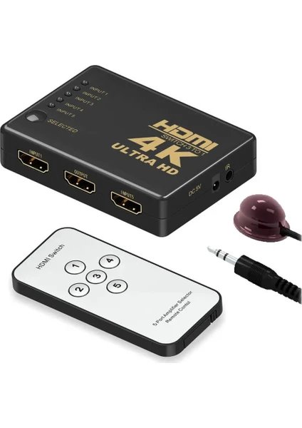 5 Port 3D 4K * 2k HDMI Switch Splitter Çoklayıcı Dağıtıcı 1080P Ir Kumandalı - 1 Giriş 5 Çıkış