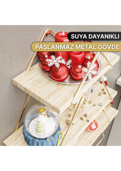 Düzenleyici Organizer Servis Sunum Ikramlık, Mutfak Sehpası Gold Masa Üstü Modeli