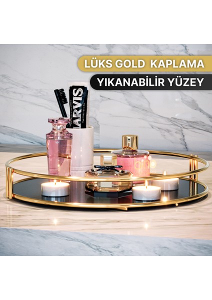 Servis Sunum Tepsisi Ikramlık Gold Büyük Lüks Organizer Tepsi