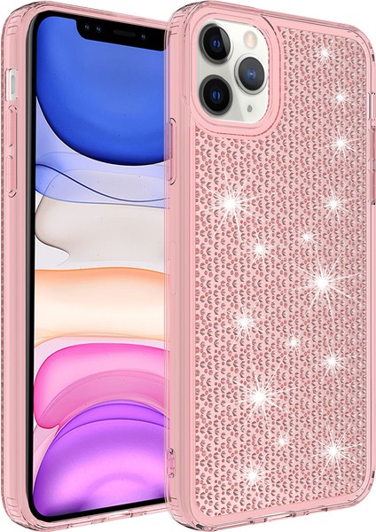 Apple iPhone 11 Pro Max Kılıf Köşe Korumalı Darbe Emici Airbagli Parlak Tasarımlı Snow Kapak Pembe
