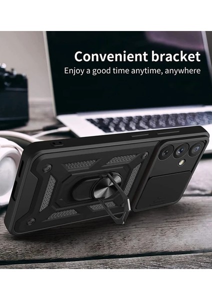 Samsung Galaxy A14 Kılıf Kamera Korumalı Sürgülü Vega Yüzüklü Armor Military Tank Zırh Lacivert fırsatları