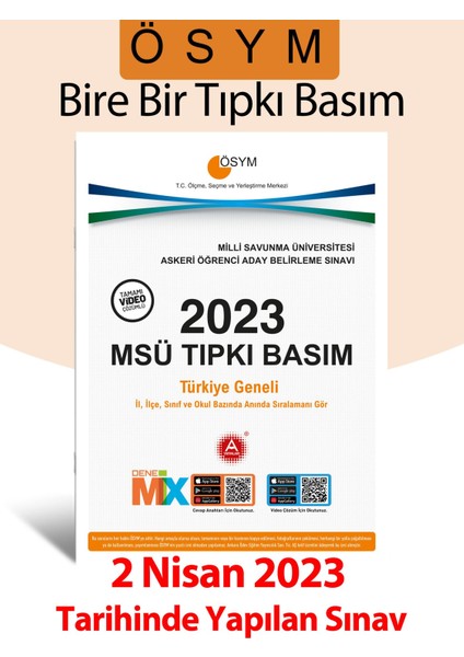 A Yayınları 2023 MSÜ Tıpkı Basım 2023 MSÜ Çıkmış Sorular Tamamı Video Çözümlü