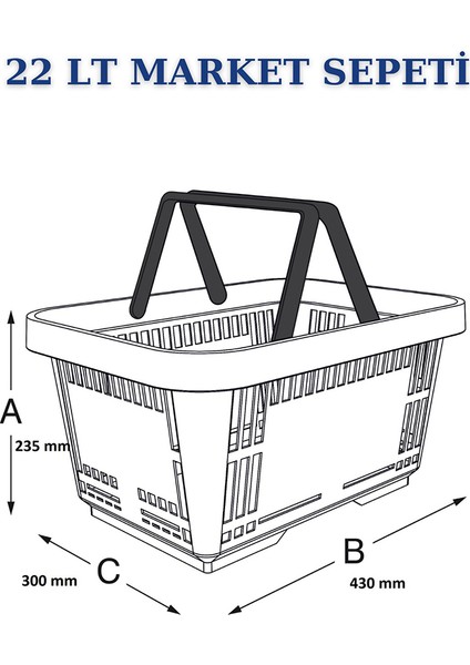 1 Adet 22 Litre Market Sepeti, Alışveriş Sepeti, Saplı Market Sepeti
