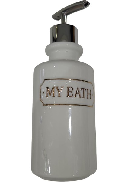 Home Ev Gold My Bath Banyom Beyaz Gümüş Basmalı Sıvı Sabubluk 19X7CM