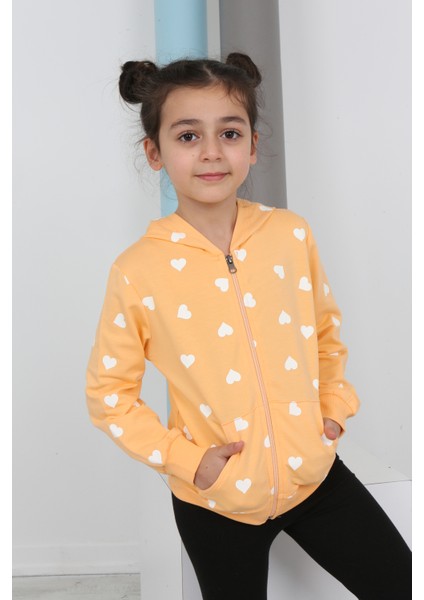 Toontoy Kız Çocuk Komple Kalpli Baskılı Hırka