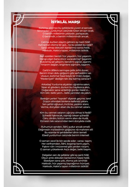 Istiklal Marşı Cam Tablo, Dekoratif Cam Tablo