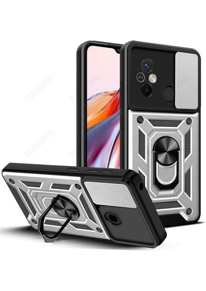 Xiaomi Poco C55 Yüzüklü Sürgülü Kamera Korumalı Pars Kılıf