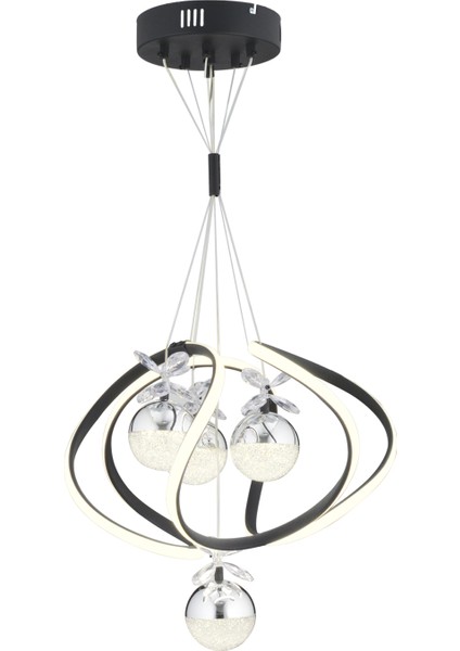 Balca 4'lü Siyah Krom 3 Renkli 84 Watt Ledli Kelebek Led Avize Top Avize Modern Oturma Odası, Koridor, Salon Led Avize