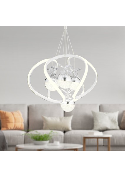 Balca 4'lü Beyaz Krom 3 Renkli 84 Watt Ledli Kelebek Led Avize Top Avize Modern Oturma Odası, Koridor, Salon Led Avize