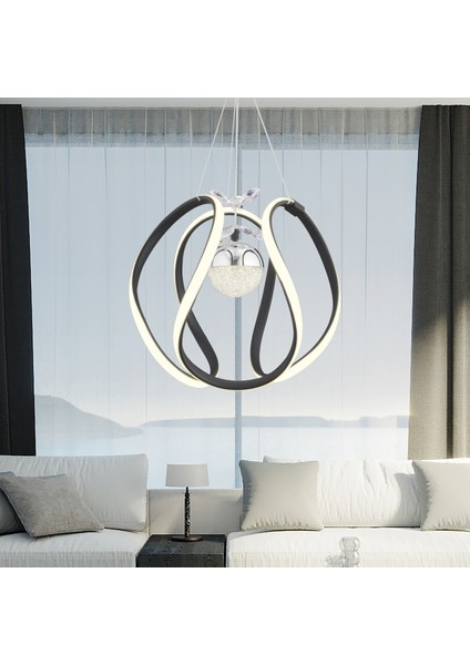 Pelin Tekli Siyah Krom Ledi Modern Oturma Odası, Koridor, Salon LED Avize