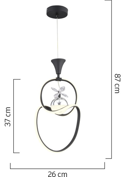 Ulya Tekli Siyah Krom Ledi Modern Oturma Odası, Koridor, Salon LED Avize