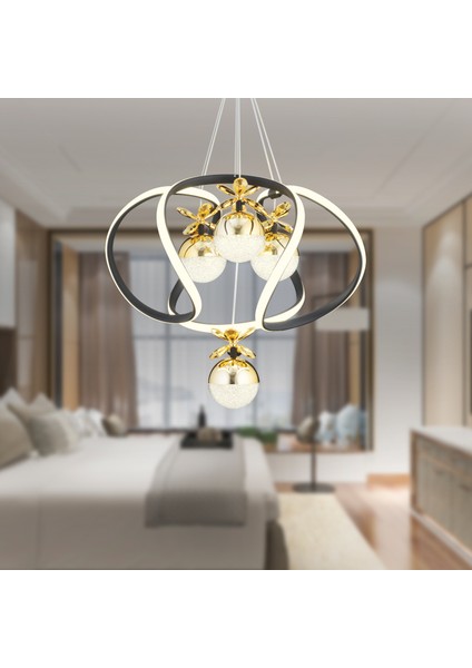 Balca 4'lü Siyah Gold 3 Renkli 84 Watt Ledli Kelebek Led Avize Top Avize Modern Oturma Odası, Koridor, Salon Led Avize