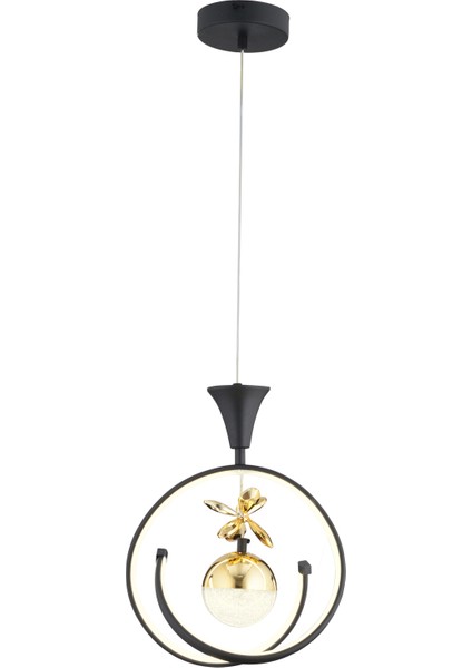 Mengü Tekli Siyah Gold Ledi Modern Oturma Odası, Koridor, Salon LED Avize