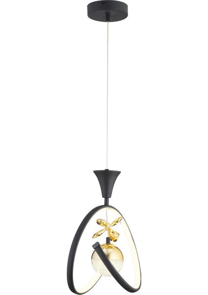 Mengü Tekli Siyah Gold Ledi Modern Oturma Odası, Koridor, Salon LED Avize