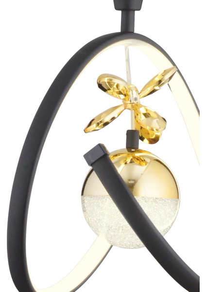 Mengü Tekli Siyah Gold Ledi Modern Oturma Odası, Koridor, Salon LED Avize