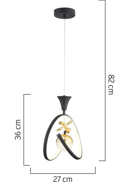 Mengü Tekli Siyah Gold Ledi Modern Oturma Odası, Koridor, Salon LED Avize