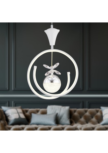 Mengü Tekli Beyaz Krom Ledi Modern Oturma Odası, Koridor, Salon LED Avize