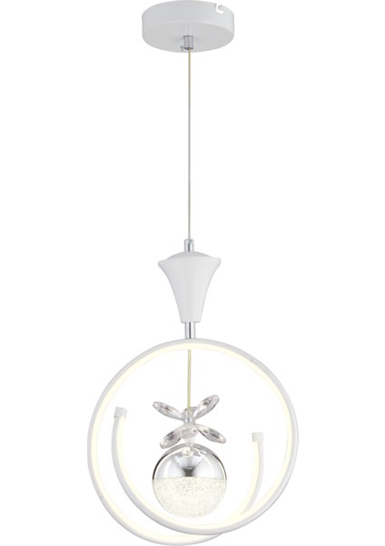 Mengü Tekli Beyaz Krom Ledi Modern Oturma Odası, Koridor, Salon LED Avize
