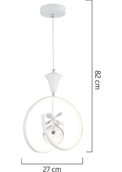 Mengü Tekli Beyaz Krom Ledi Modern Oturma Odası, Koridor, Salon LED Avize