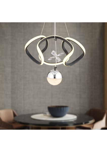 Leroy Tekli Siyah Krom Ledi Modern Oturma Odası, Koridor, Salon LED Avize