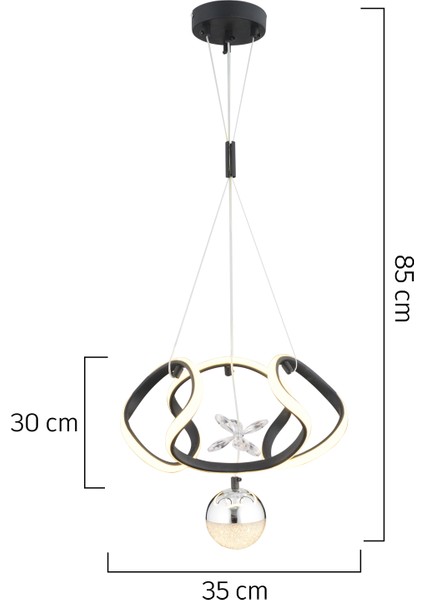 Leroy Tekli Siyah Krom Ledi Modern Oturma Odası, Koridor, Salon LED Avize indirimleri