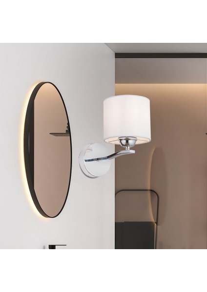 Keria Tekli Beyaz Şapkalı Krom Duvar Lambası Yatak Odası-Yatak Başı-Banyo Için Modern Aplik