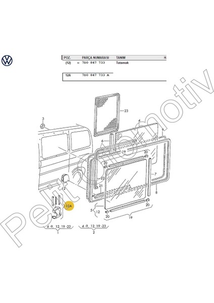 Transporter T4 Sürgülü Cam Açma Mandalı 7D0847733A fiyatları