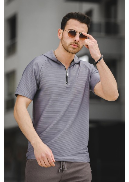 Allard Ottoman Kumaş Slim Fit Fermuarlı Kapüşonlu Erkek Tshirt modelleri