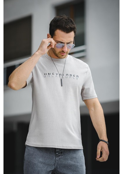 Unexplored Baskılı Comfort Fit Bisiklet Yaka Likralı Erkek Tshirt