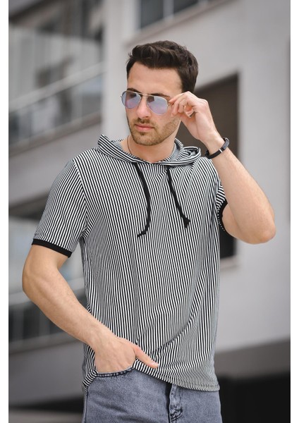 Gard Çizgili Slim Fit Kapüşonlu Erkek Tshirt