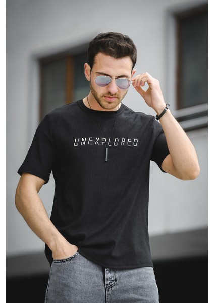 Unexplored Baskılı Comfort Fit Bisiklet Yaka Likralı Erkek Tshirt fiyatları