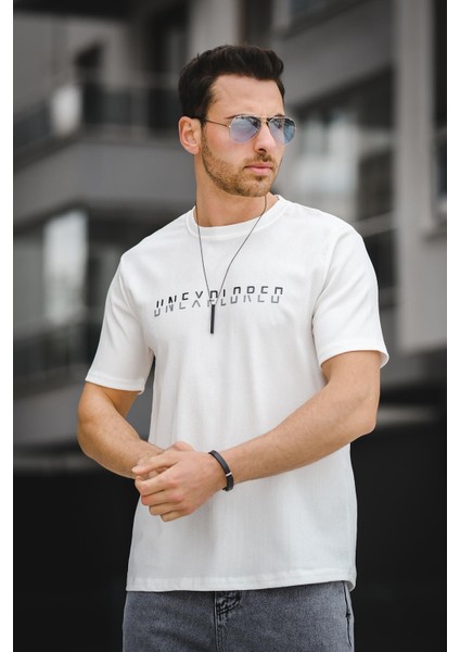 Unexplored Baskılı Comfort Fit Bisiklet Yaka Likralı Erkek Tshirt fiyatları