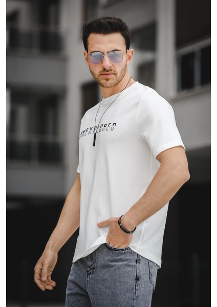 Unexplored Baskılı Comfort Fit Bisiklet Yaka Likralı Erkek Tshirt modelleri