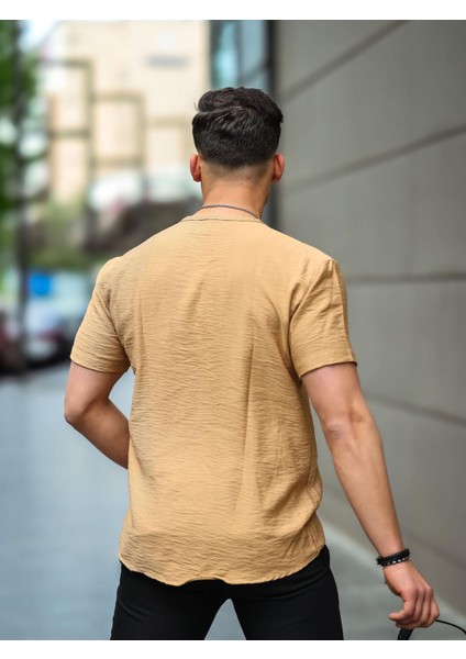 V Yaka Cep Detaylı Gömlek - Bej fiyatları